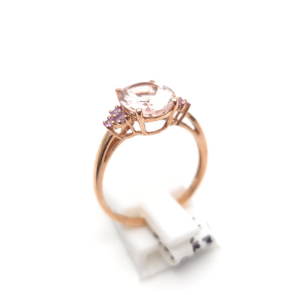 9ct Rose Gold Oval Cut Morganite And Pink Stone Statement Cocktail Ring