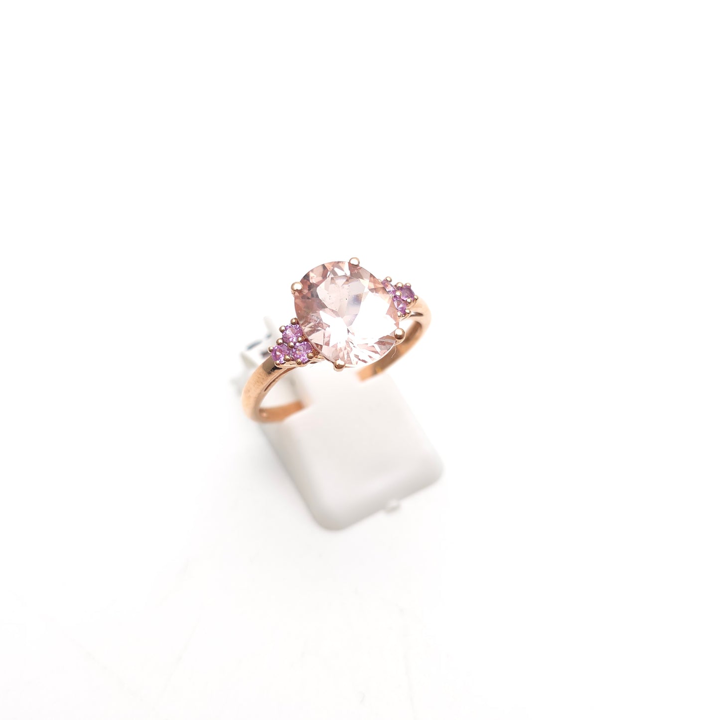 9ct Rose Gold Oval Cut Morganite And Pink Stone Statement Cocktail Ring