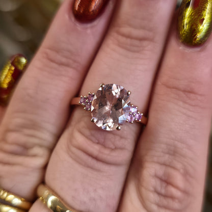 9ct Rose Gold Oval Cut Morganite And Pink Stone Statement Cocktail Ring