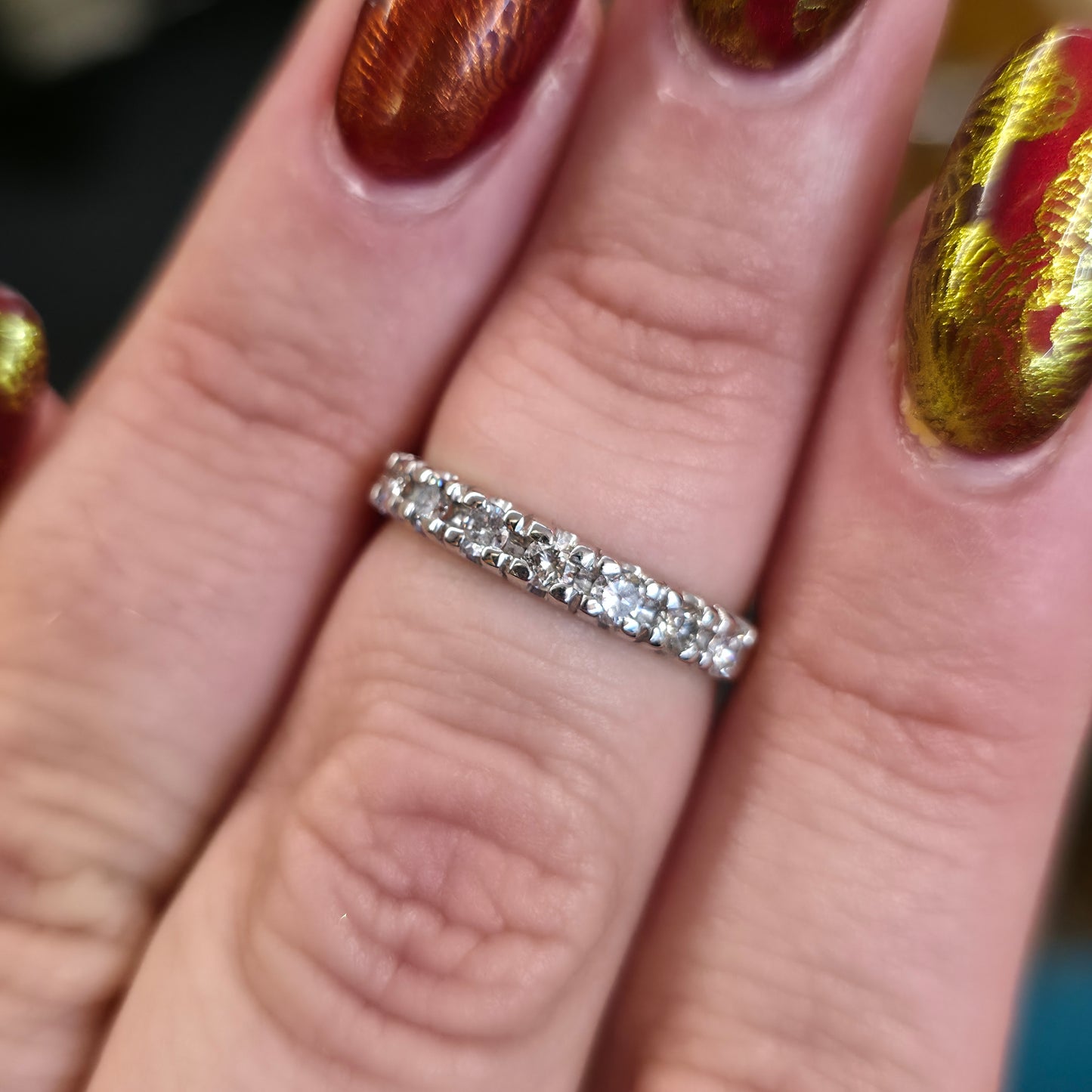9ct Two Tone Gold Diamond 7 Stone Half Eternity Row Ring