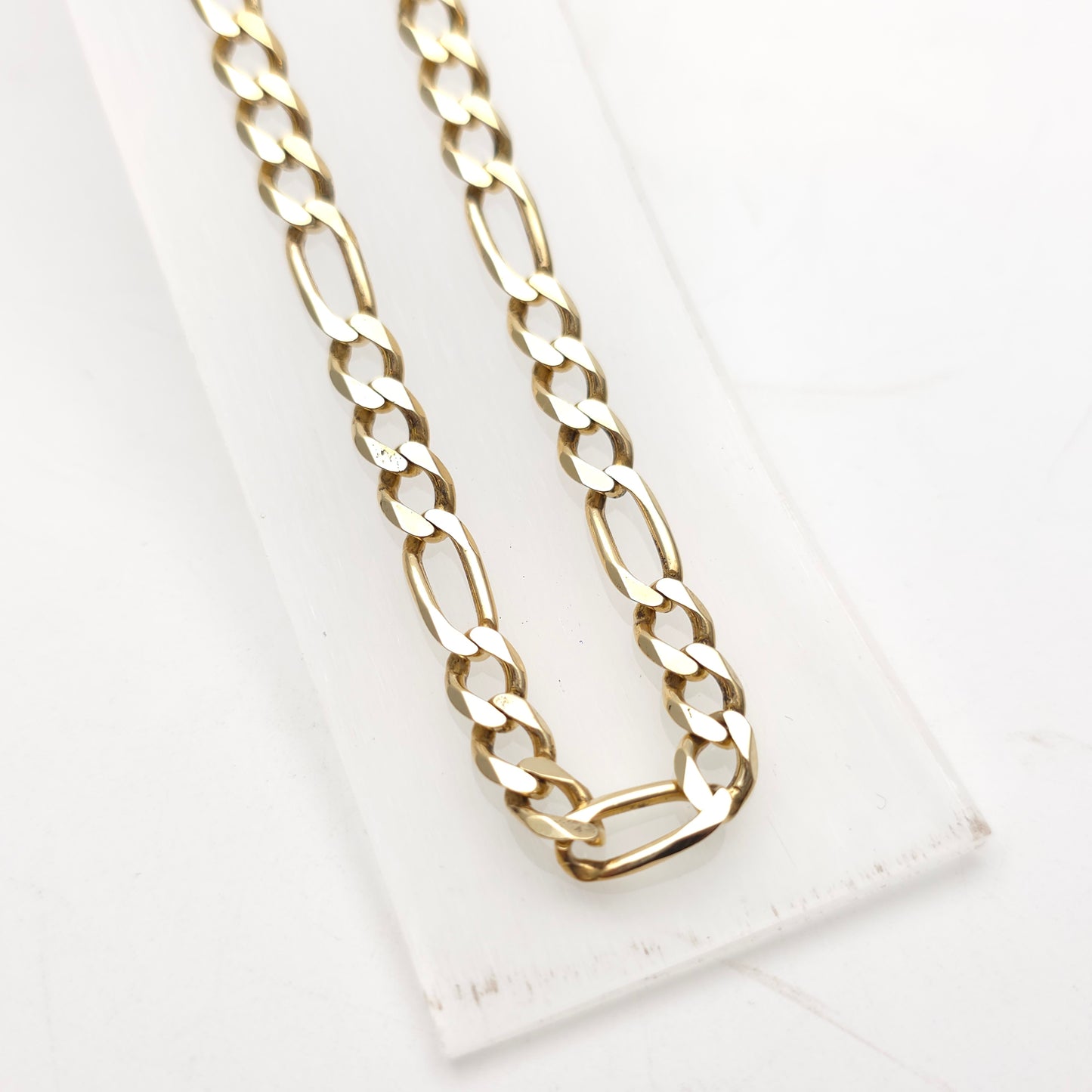 9ct Yellow Gold Vintage 3+1 Chunky Filed Figaro Chain 59cm / 23"
