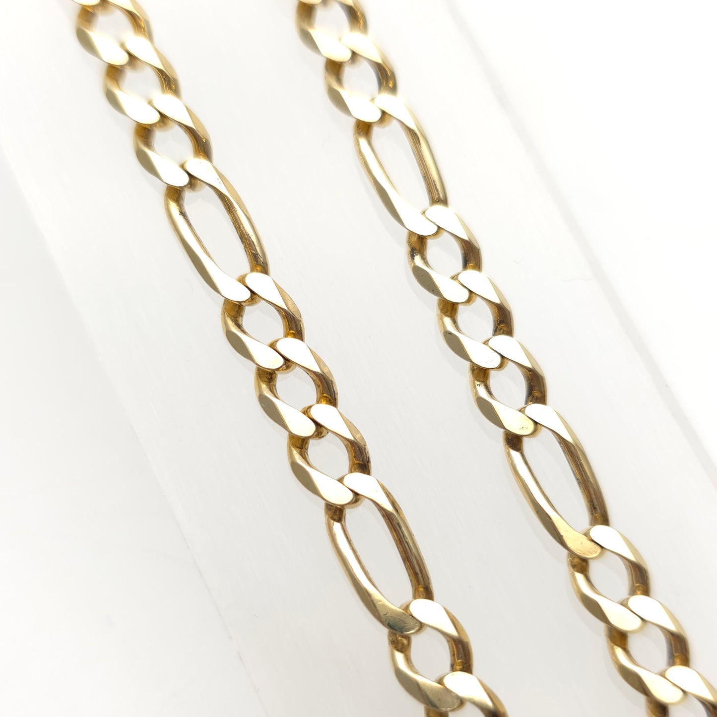 9ct Yellow Gold Vintage 3+1 Chunky Filed Figaro Chain 59cm / 23"