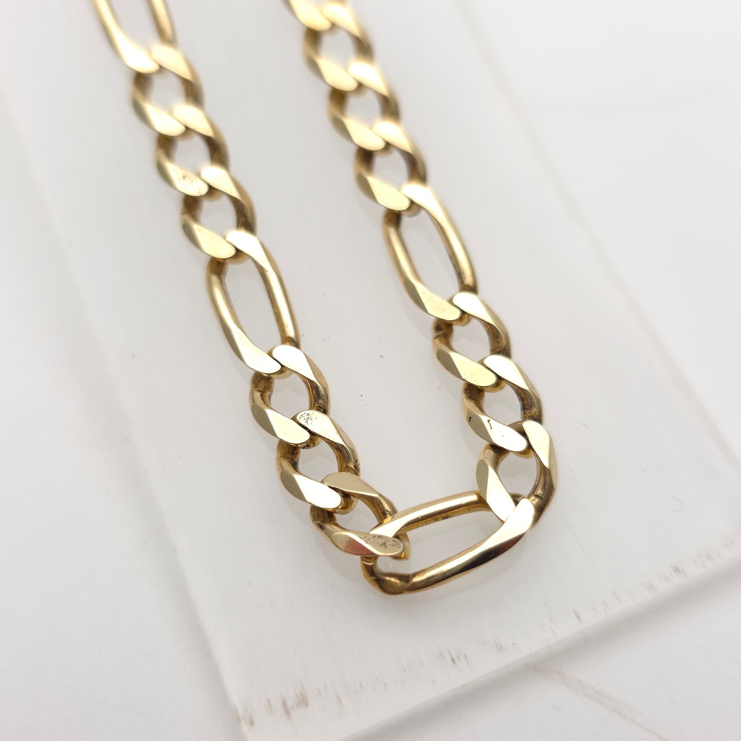 9ct Yellow Gold Vintage 3+1 Chunky Filed Figaro Chain 59cm / 23"
