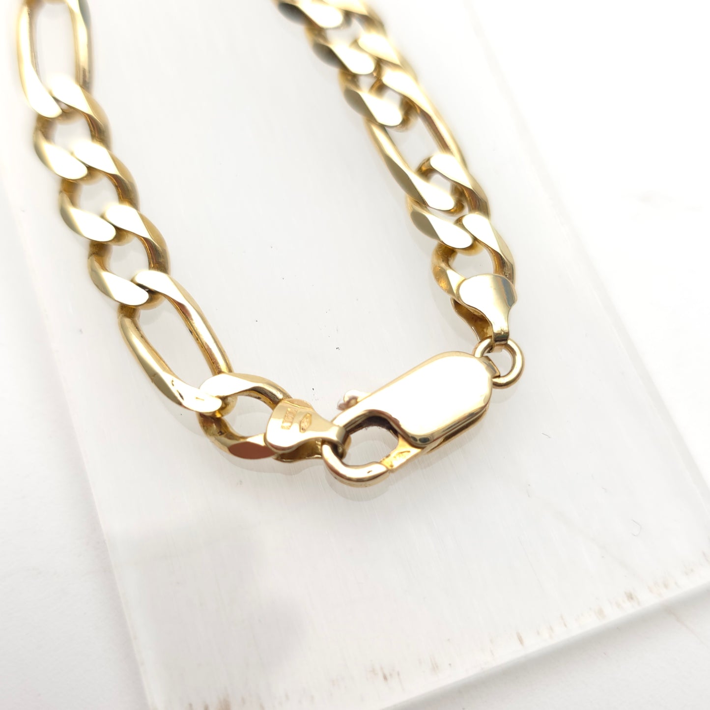 9ct Yellow Gold Vintage 3+1 Chunky Filed Figaro Chain 59cm / 23"