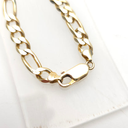 9ct Yellow Gold Vintage 3+1 Chunky Filed Figaro Chain 59cm / 23"