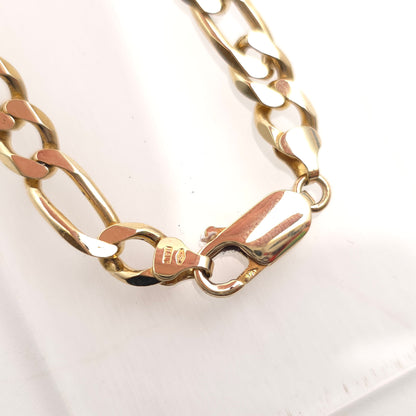 9ct Yellow Gold Vintage 3+1 Chunky Filed Figaro Chain 59cm / 23"