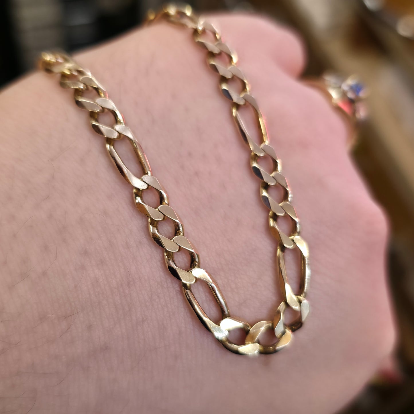 9ct Yellow Gold Vintage 3+1 Chunky Filed Figaro Chain 59cm / 23"