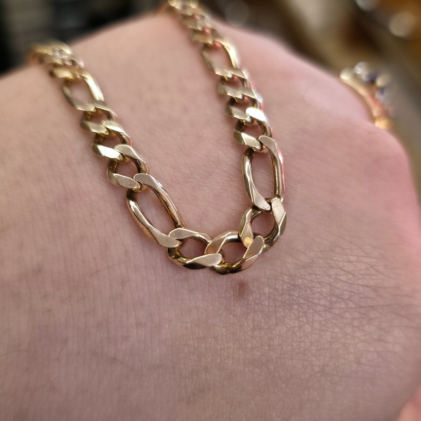 9ct Yellow Gold Vintage 3+1 Chunky Filed Figaro Chain 59cm / 23"