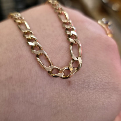 9ct Yellow Gold Vintage 3+1 Chunky Filed Figaro Chain 59cm / 23"
