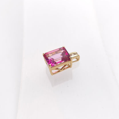 14ct Yellow Gold Emerald Cut Pink Stone and Diamond Set Bail Pendant