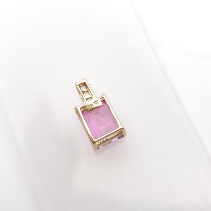 14ct Yellow Gold Emerald Cut Pink Stone and Diamond Set Bail Pendant