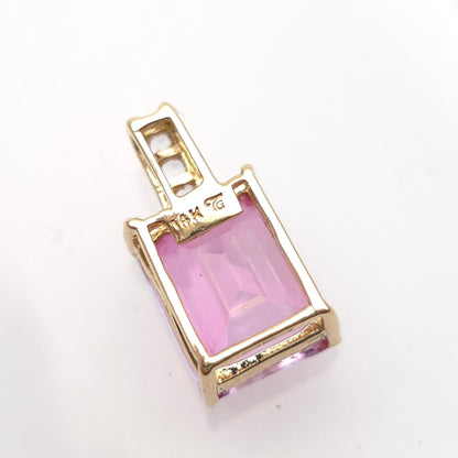 14ct Yellow Gold Emerald Cut Pink Stone and Diamond Set Bail Pendant