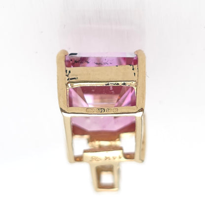 14ct Yellow Gold Emerald Cut Pink Stone and Diamond Set Bail Pendant