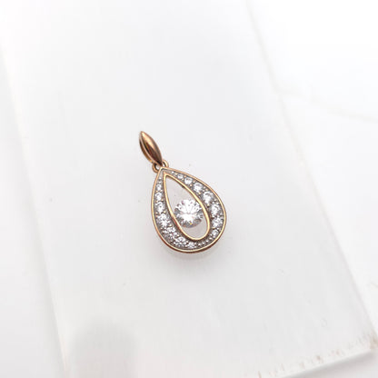 9ct Rose Gold Teardrop Shaped Cubic Zirconia CZ Openwork Pendant