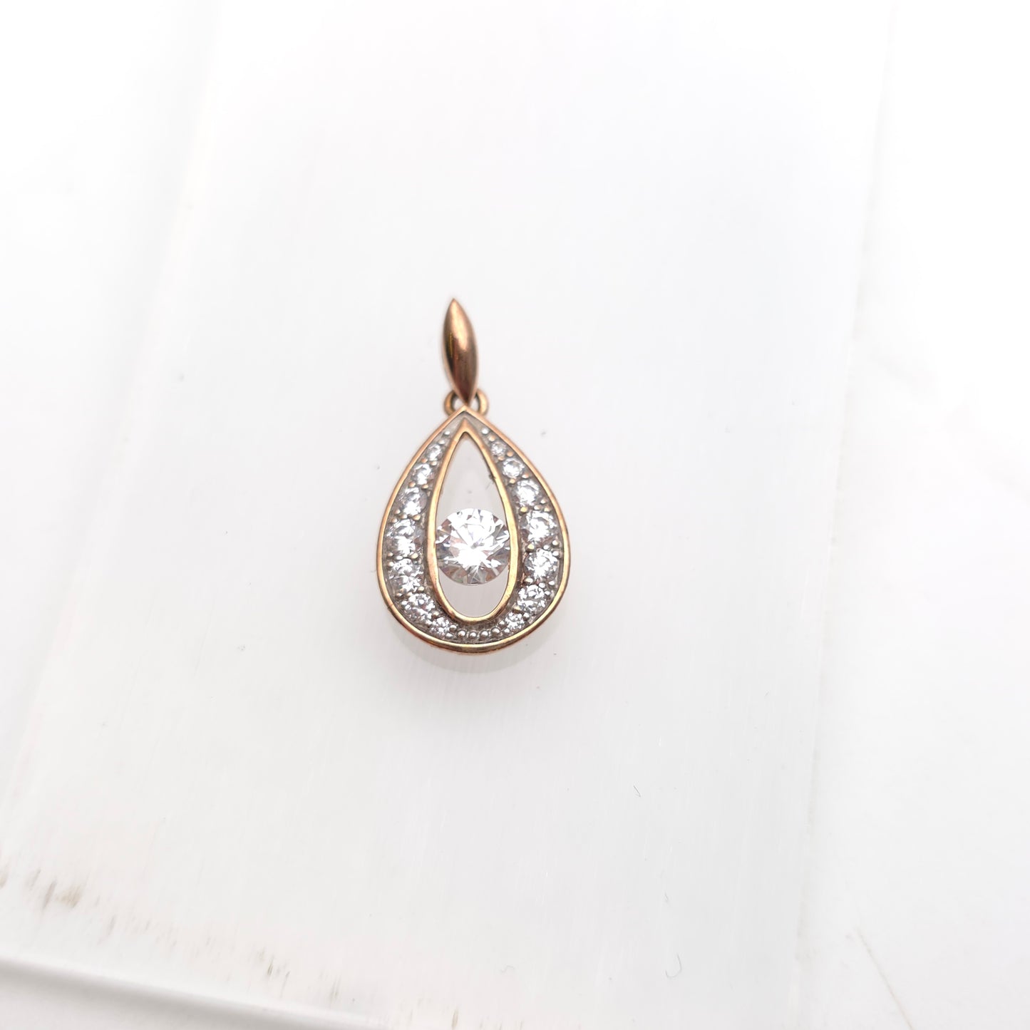 9ct Rose Gold Teardrop Shaped Cubic Zirconia CZ Openwork Pendant