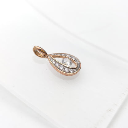 9ct Rose Gold Teardrop Shaped Cubic Zirconia CZ Openwork Pendant