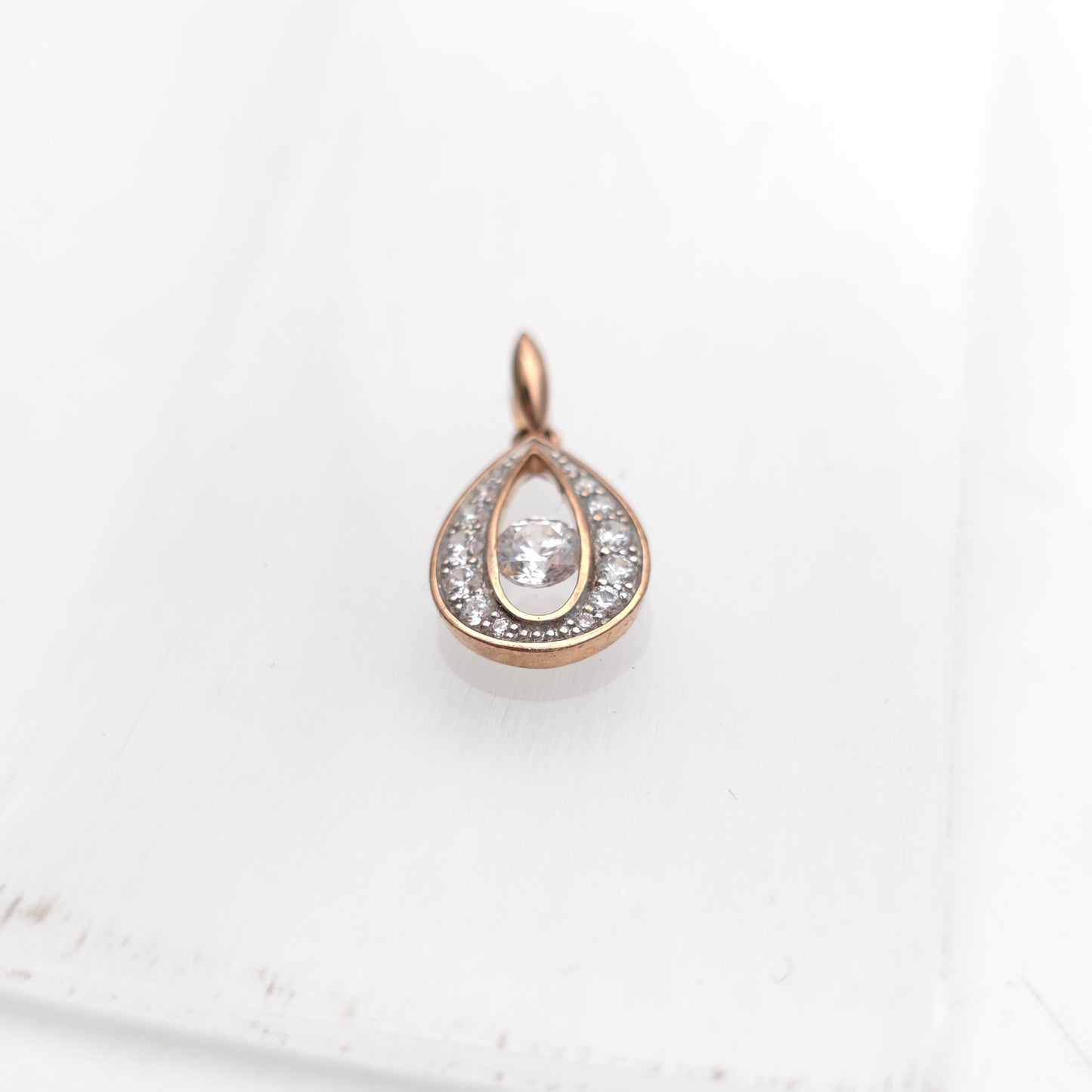9ct Rose Gold Teardrop Shaped Cubic Zirconia CZ Openwork Pendant