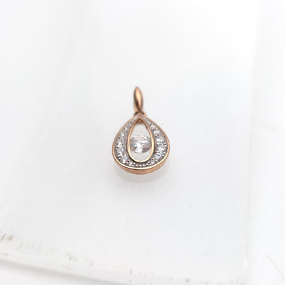 9ct Rose Gold Teardrop Shaped Cubic Zirconia CZ Openwork Pendant