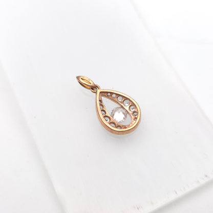 9ct Rose Gold Teardrop Shaped Cubic Zirconia CZ Openwork Pendant