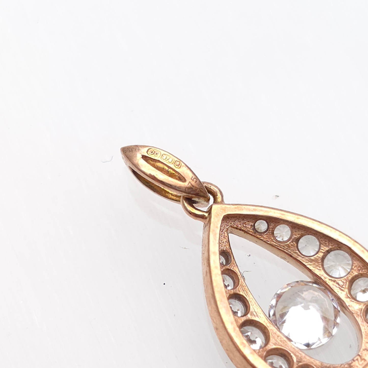 9ct Rose Gold Teardrop Shaped Cubic Zirconia CZ Openwork Pendant