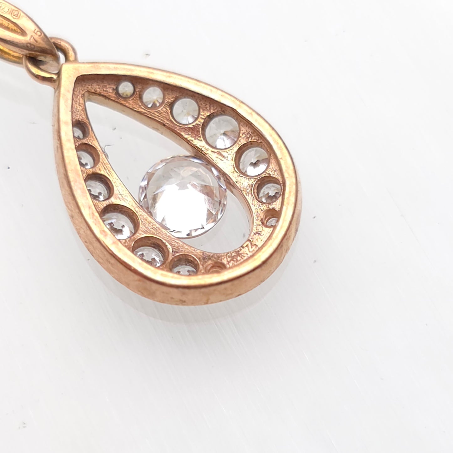9ct Rose Gold Teardrop Shaped Cubic Zirconia CZ Openwork Pendant