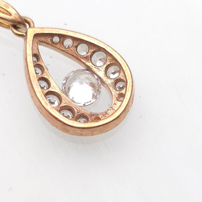 9ct Rose Gold Teardrop Shaped Cubic Zirconia CZ Openwork Pendant