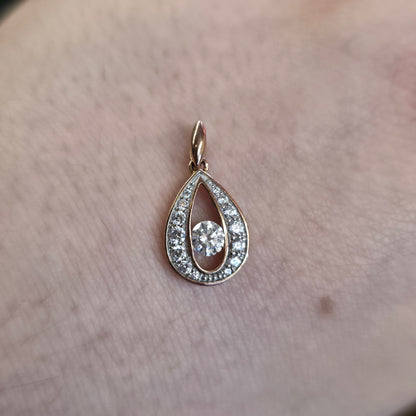 9ct Rose Gold Teardrop Shaped Cubic Zirconia CZ Openwork Pendant