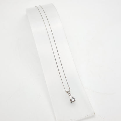 9ct White Gold Lightweight Twist Style Cubic Zirconia Pendant And Chain Necklace