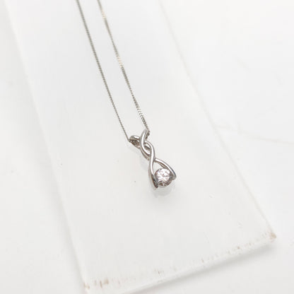 9ct White Gold Lightweight Twist Style Cubic Zirconia Pendant And Chain Necklace