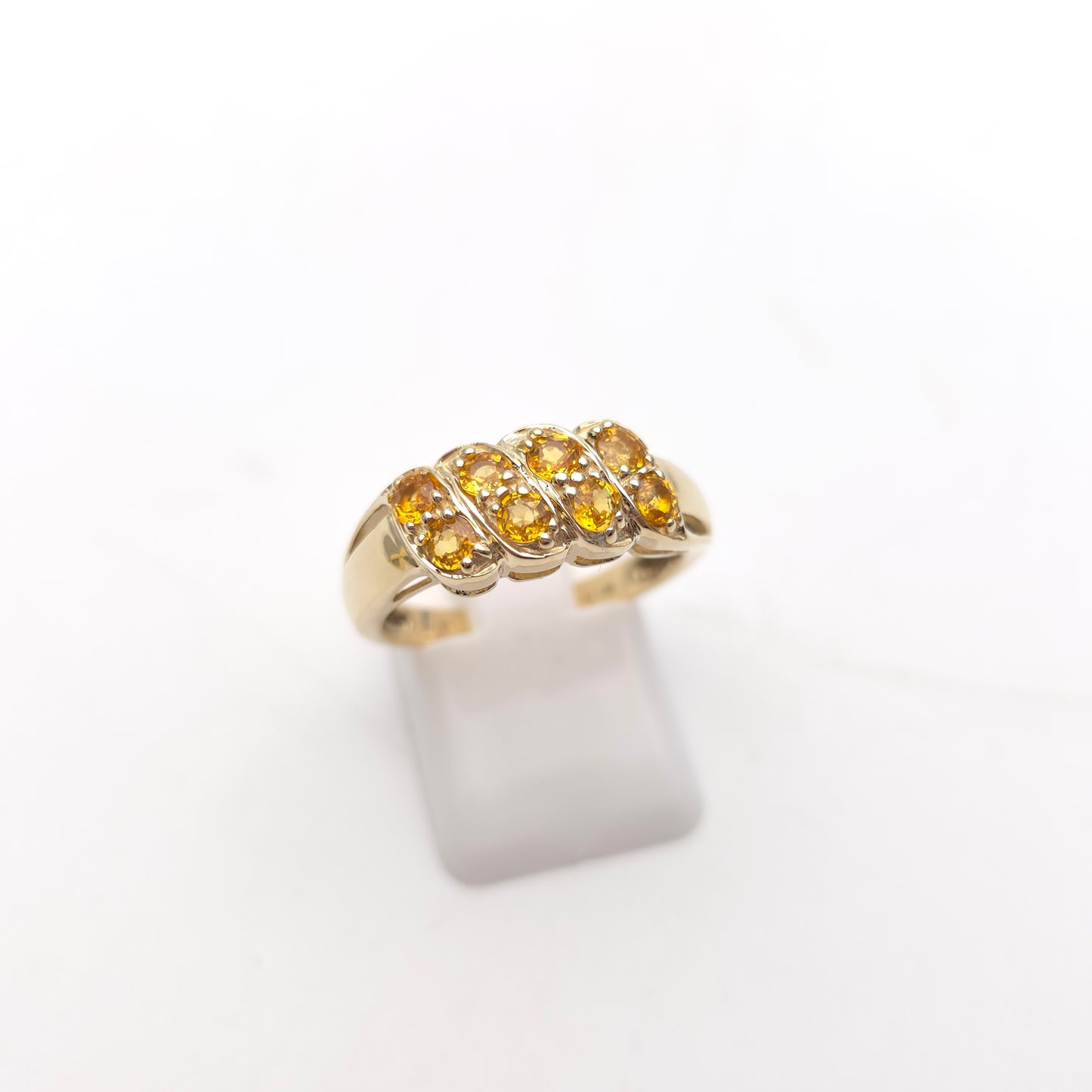9ct Yellow Gold Unusual Orange Sapphire Multi-stone Block Cluster Ring