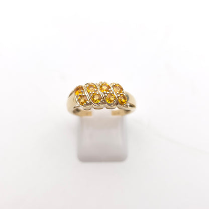 9ct Yellow Gold Unusual Orange Sapphire Multi-stone Block Cluster Ring