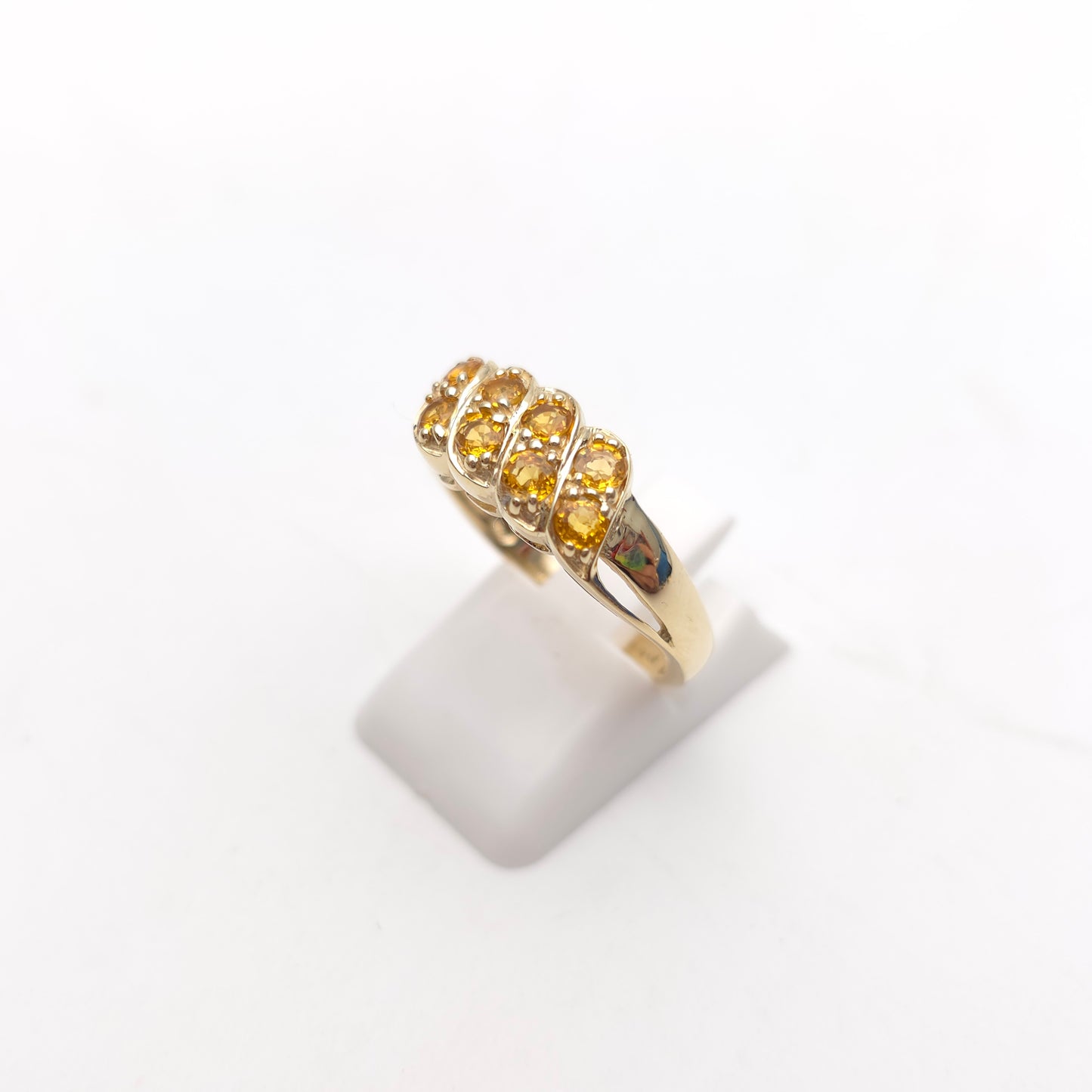 9ct Yellow Gold Unusual Orange Sapphire Multi-stone Block Cluster Ring