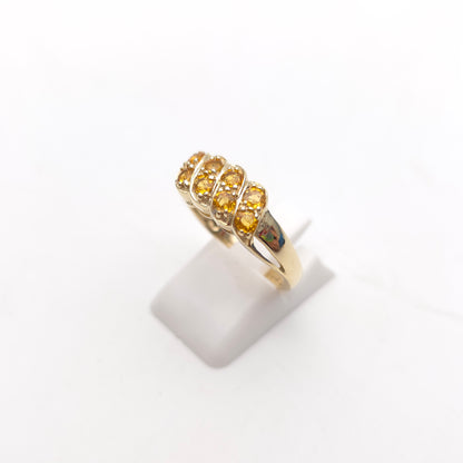 9ct Yellow Gold Unusual Orange Sapphire Multi-stone Block Cluster Ring