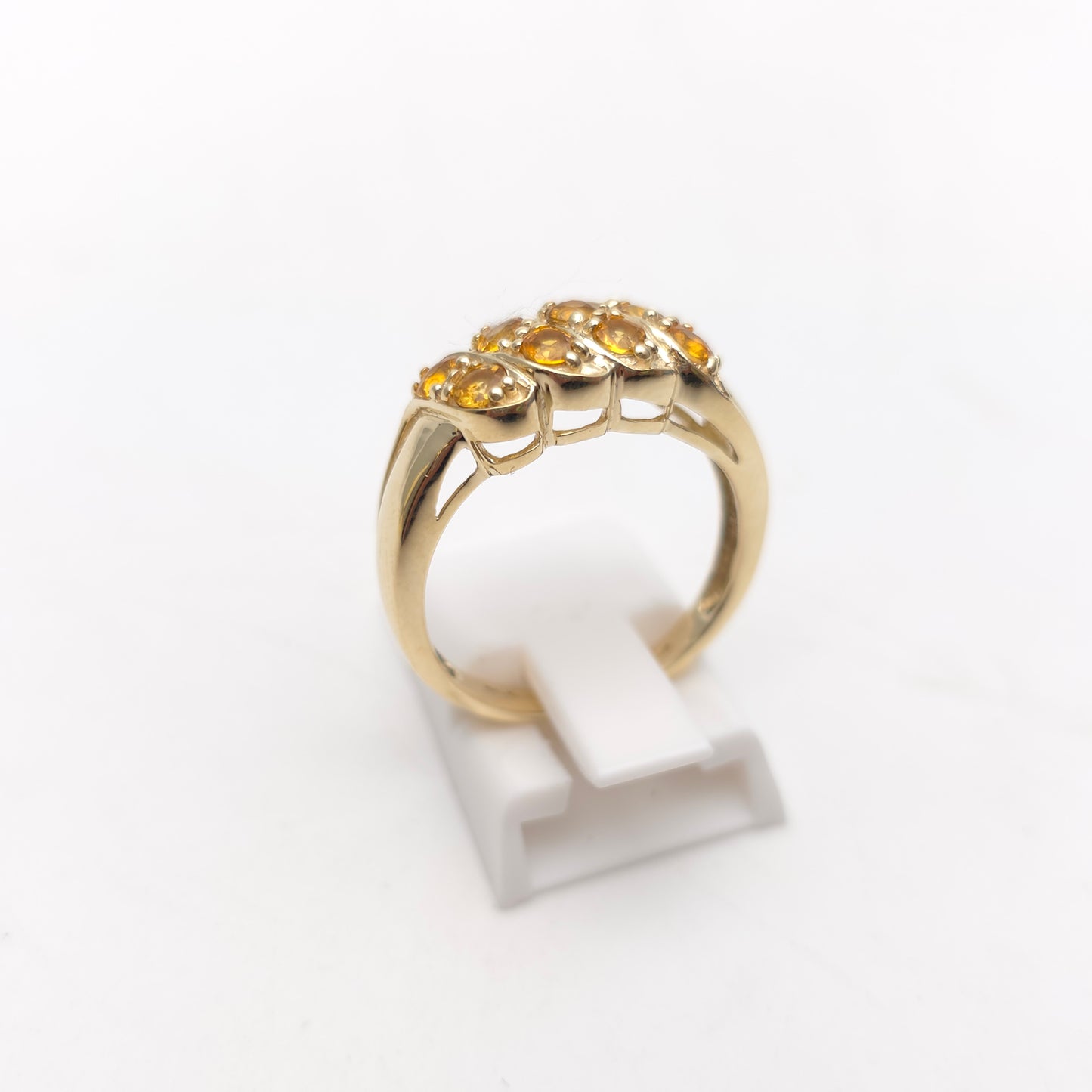 9ct Yellow Gold Unusual Orange Sapphire Multi-stone Block Cluster Ring