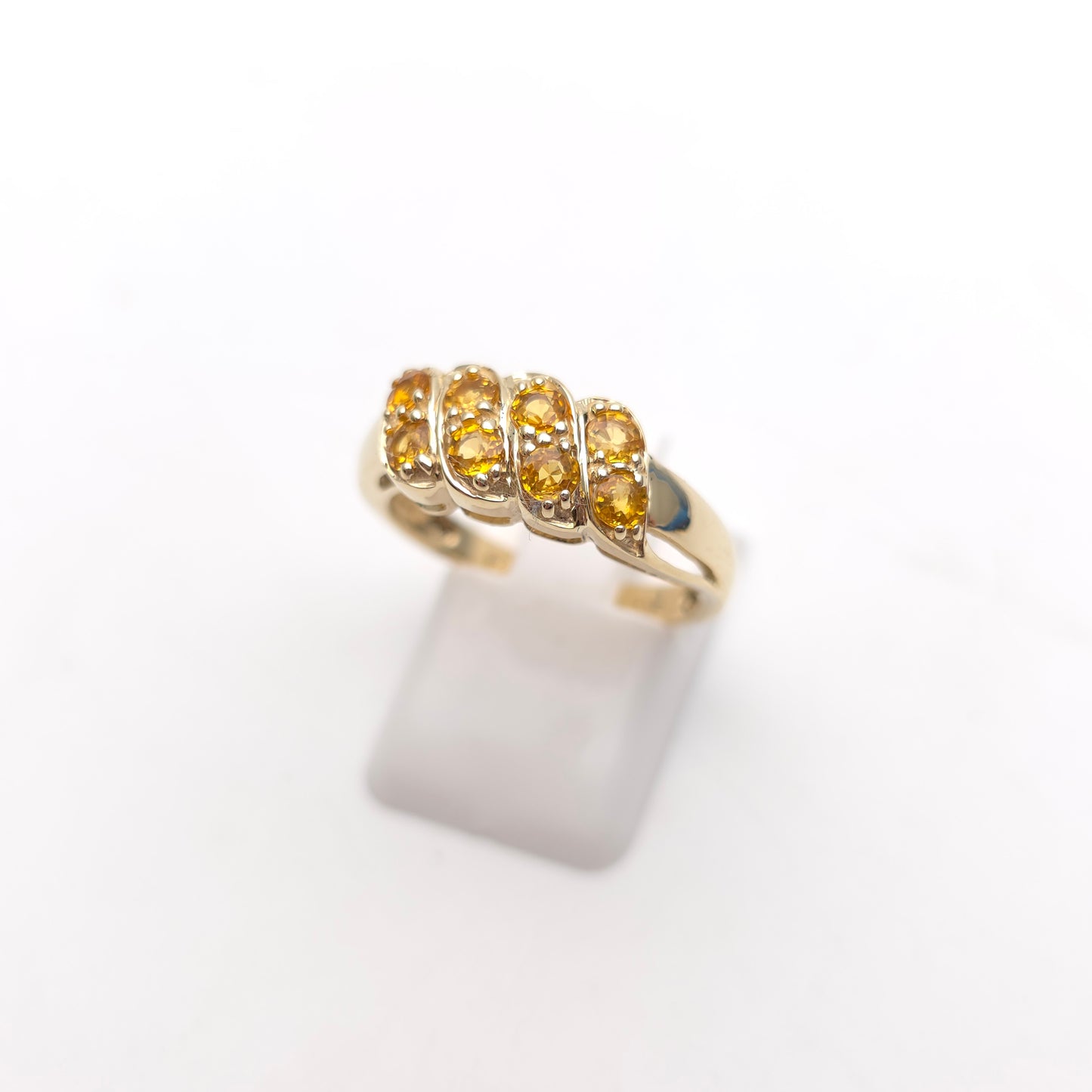 9ct Yellow Gold Unusual Orange Sapphire Multi-stone Block Cluster Ring