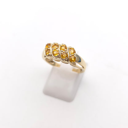 9ct Yellow Gold Unusual Orange Sapphire Multi-stone Block Cluster Ring