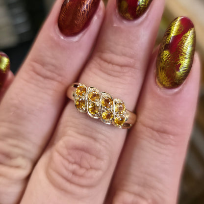 9ct Yellow Gold Unusual Orange Sapphire Multi-stone Block Cluster Ring
