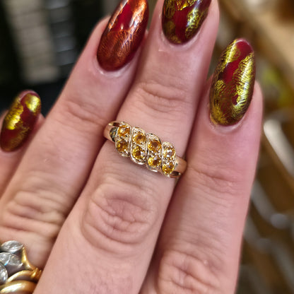 9ct Yellow Gold Unusual Orange Sapphire Multi-stone Block Cluster Ring