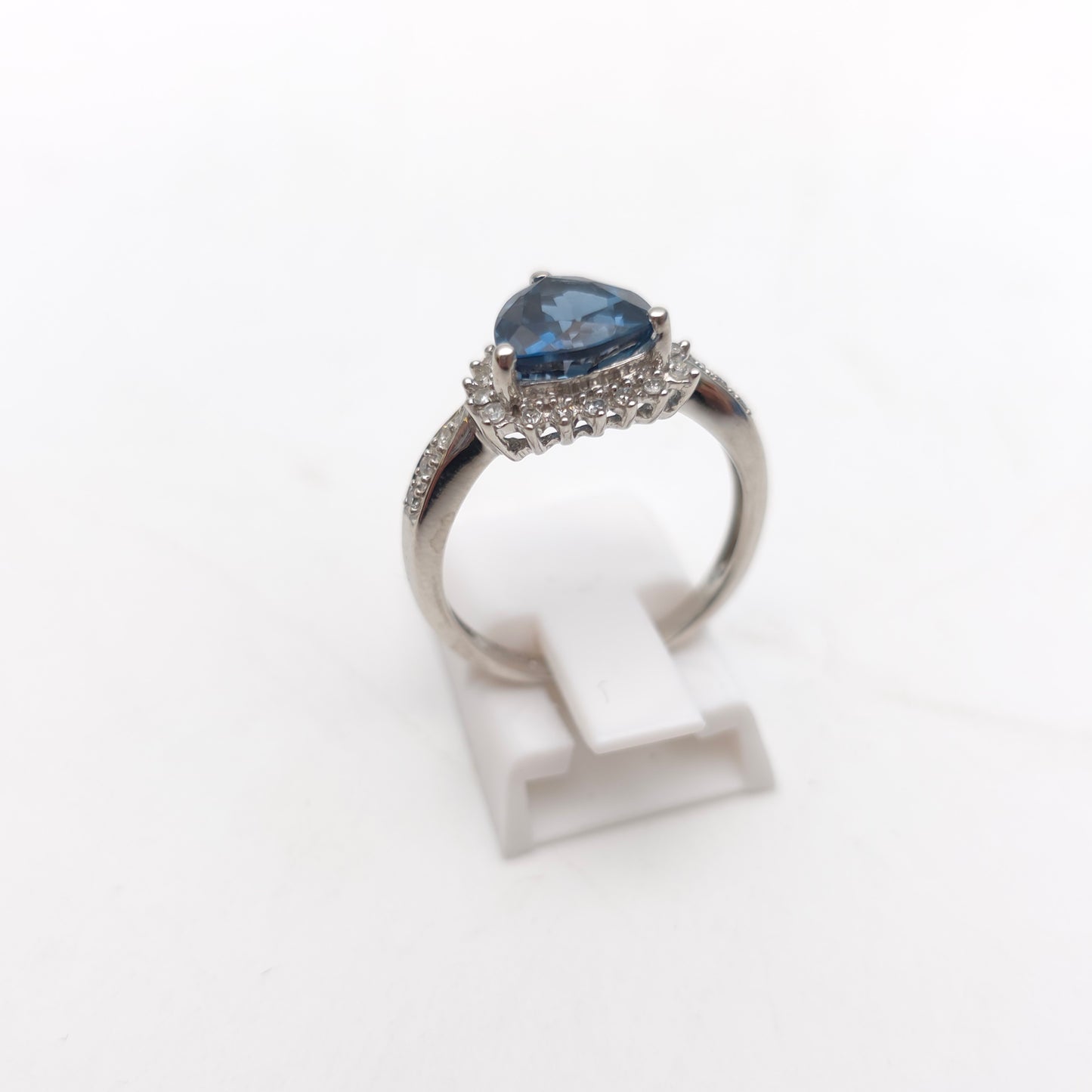 9ct White Gold Trillion Triangular Cut Deep Blue Topaz And Diamond Cluster Ring