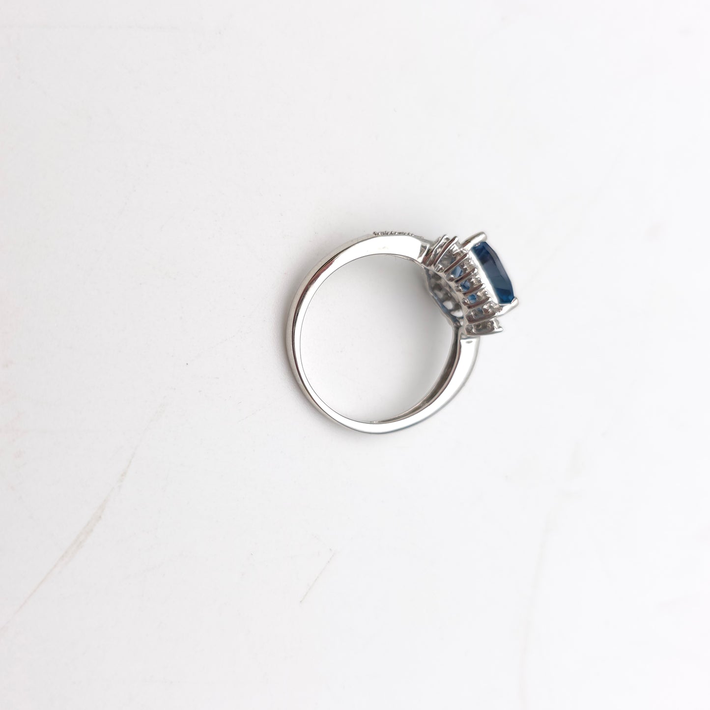 9ct White Gold Trillion Triangular Cut Deep Blue Topaz And Diamond Cluster Ring