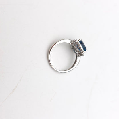 9ct White Gold Trillion Triangular Cut Deep Blue Topaz And Diamond Cluster Ring