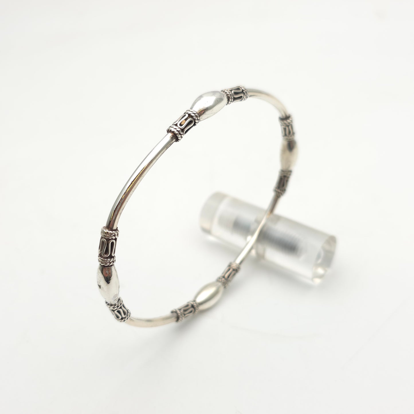 Silver Vintage Ethnic Fancy Patterned Bead Bangle