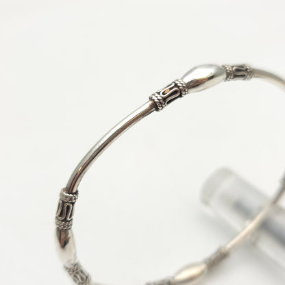 Silver Vintage Ethnic Fancy Patterned Bead Bangle