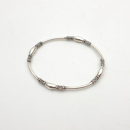 Silver Vintage Ethnic Fancy Patterned Bead Bangle