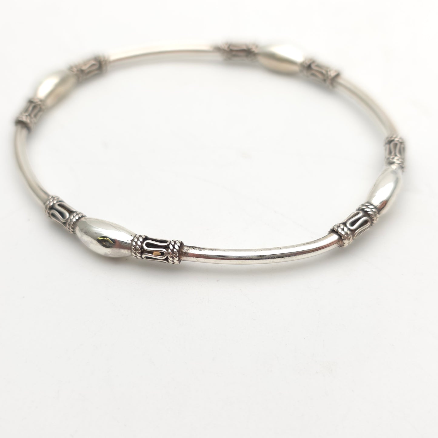 Silver Vintage Ethnic Fancy Patterned Bead Bangle