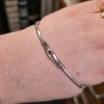 Silver Vintage Ethnic Fancy Patterned Bead Bangle