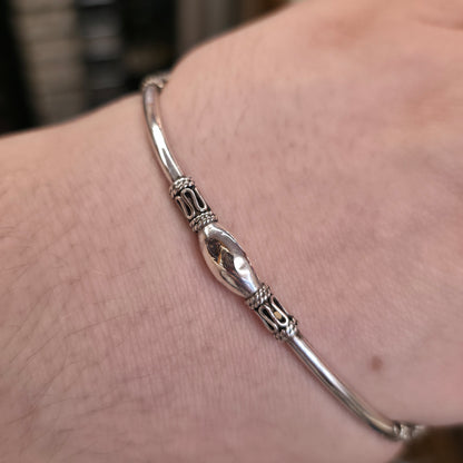 Silver Vintage Ethnic Fancy Patterned Bead Bangle