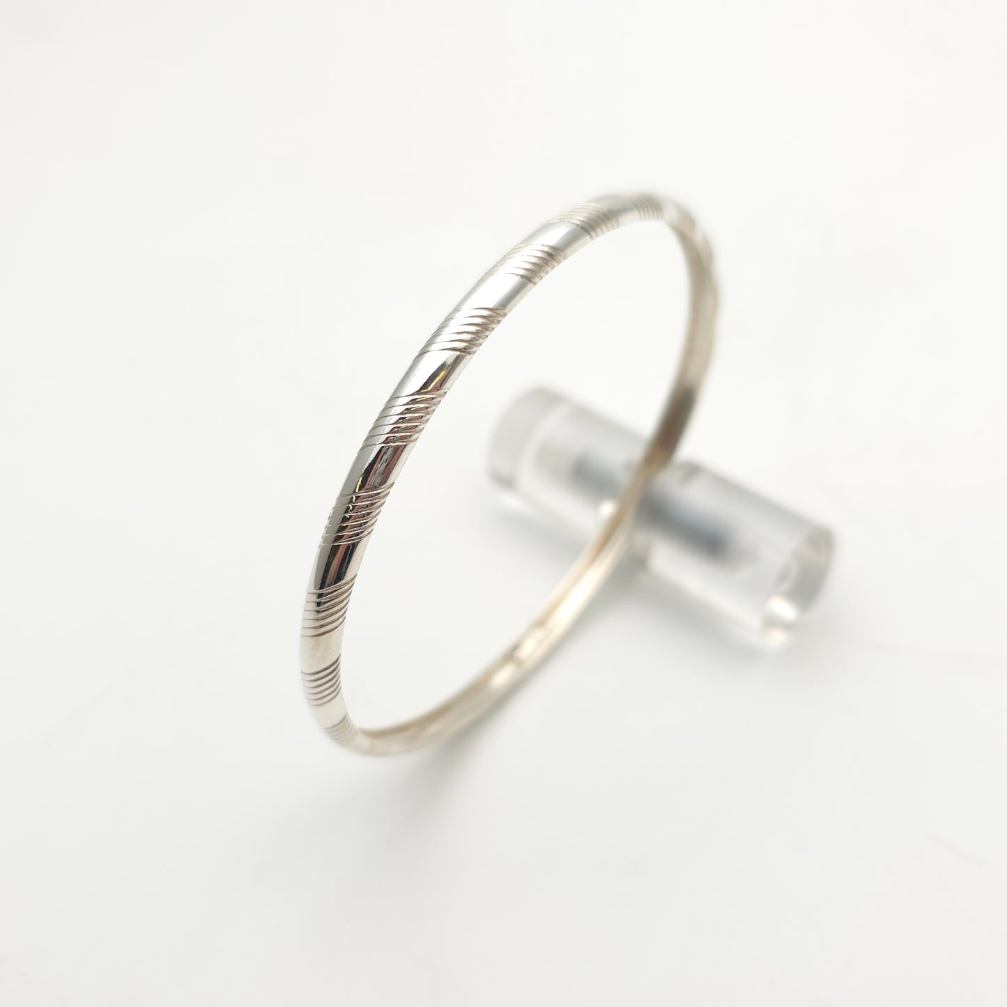 Sterling Silver Round Domed Striped Pattern Bangle