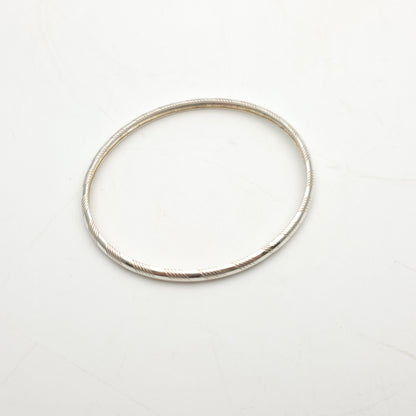 Sterling Silver Round Domed Striped Pattern Bangle