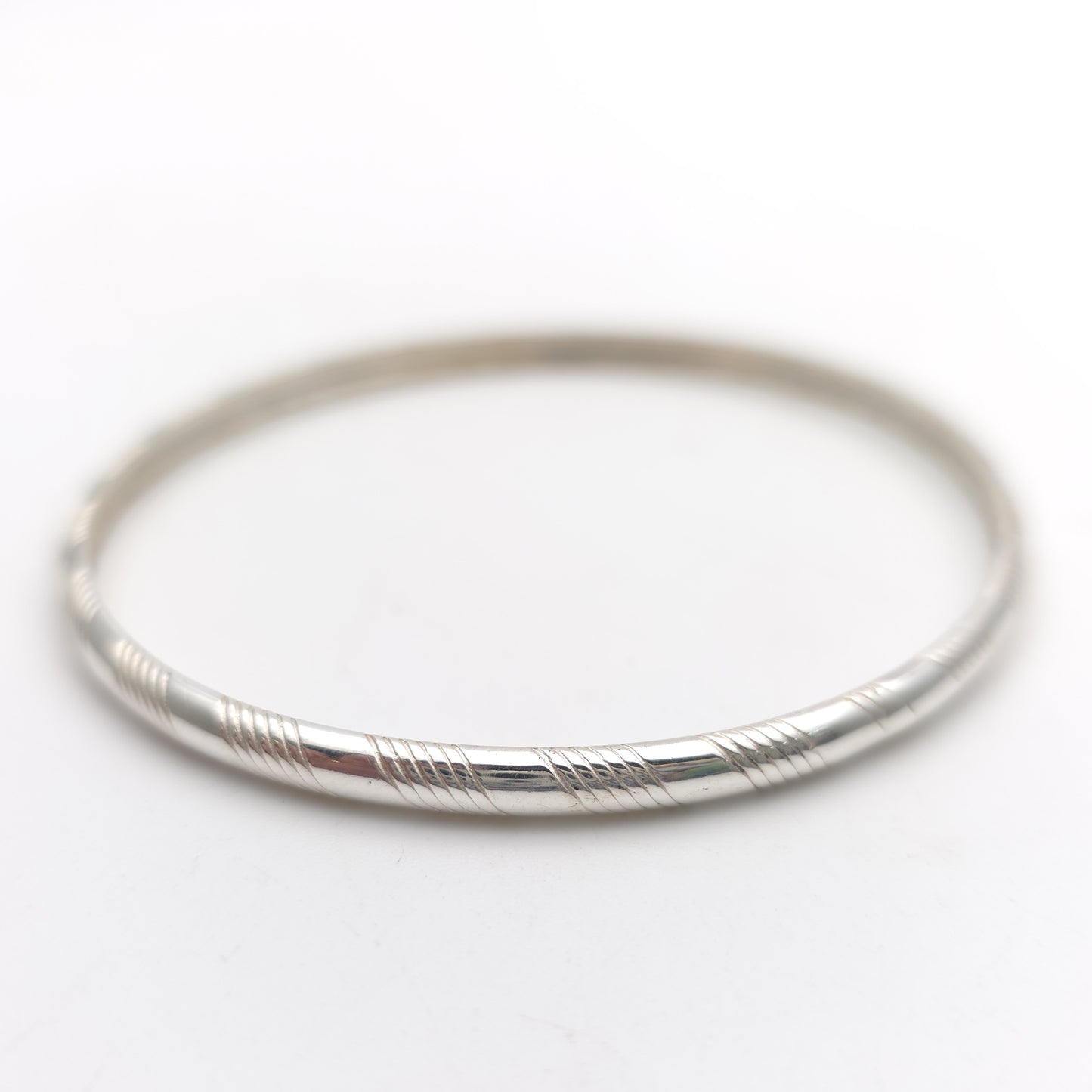 Sterling Silver Round Domed Striped Pattern Bangle